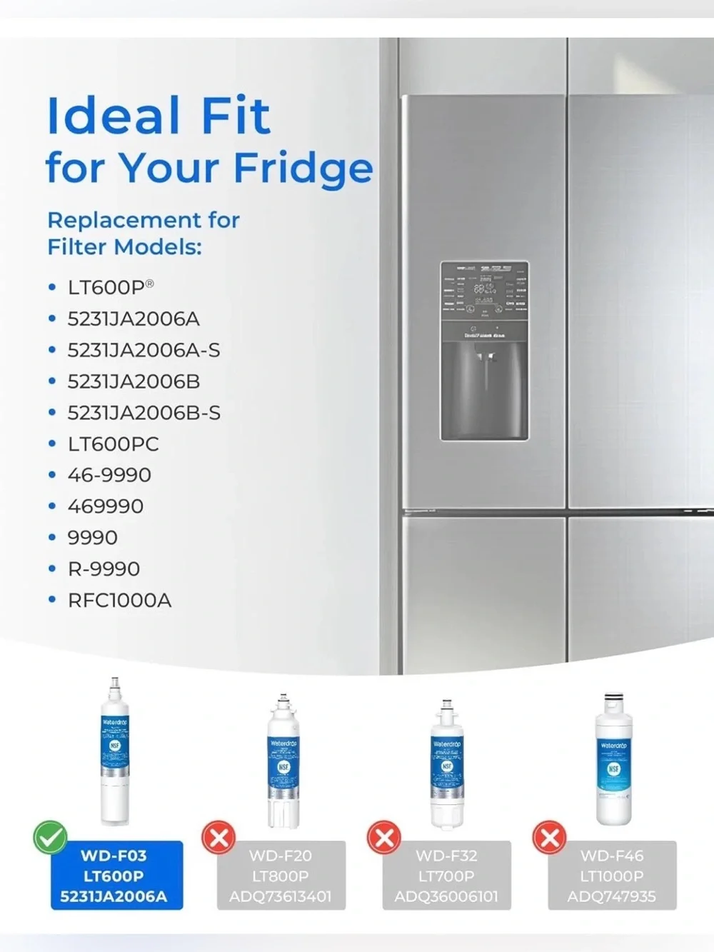 Waterdrop WD-F03 Refrigerator Water Filter Replacement for LG® LT600P®(1 Pack)